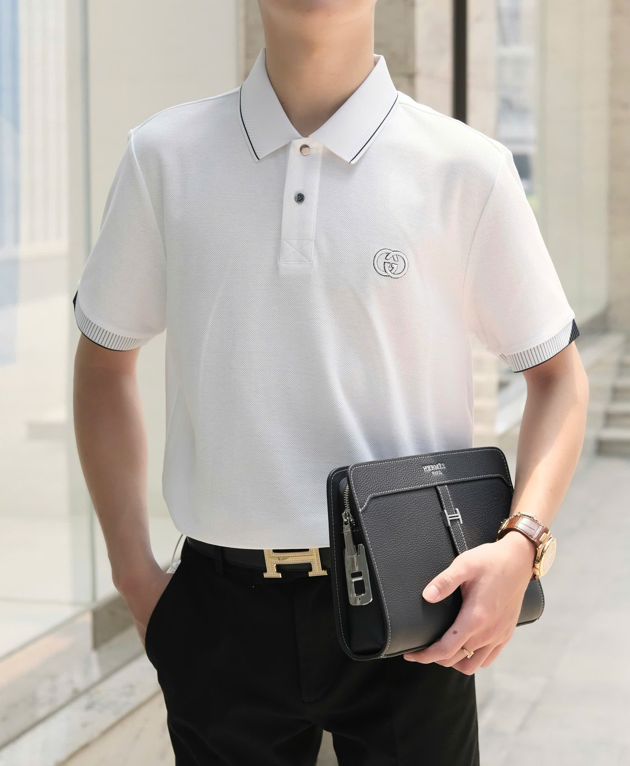 ÁO POLO GUCCI GC KẺ SỌC ĐEN TRẮNG LOGO THÊU WASH NGỰC LIKE AUTH M-XXL DDT\TRẮNG